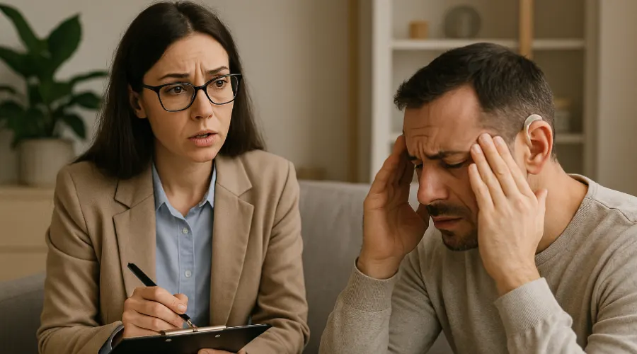 افراد کم شنوا روانشناسی کم شنوایی: راهکارهای مقابله با انزواء و بهبود کیفیت روانی زندگی روانشناس در حال آموزش تکنیکهای مدیریت استرس به فرد کمشنوا