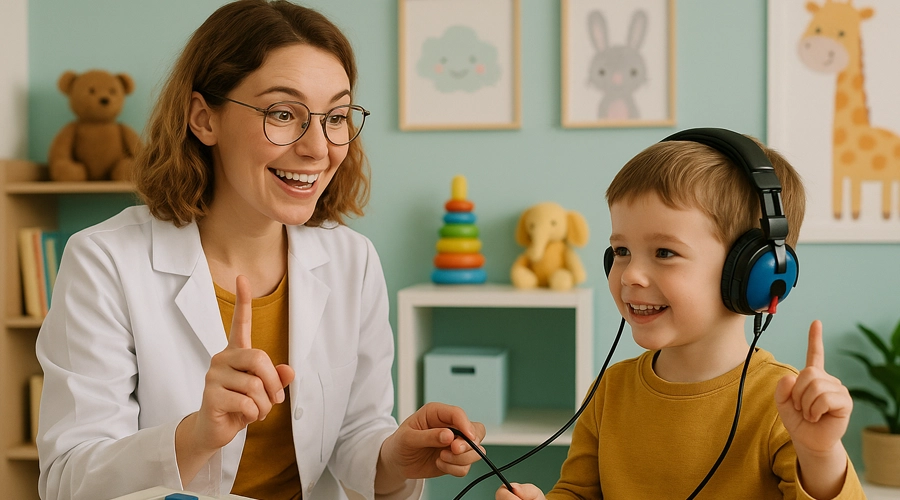 child hearing exercises with audiologist تقویت شنوایی کودکان: روشها، تمرینها و راهنمای والدین تقویت شنوایی کودکان: روشها، تمرینها و راهنمای والدین child hearing exercises with audiologist