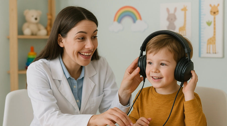 hild performing auditory games at clinic تقویت شنوایی کودکان: روشها، تمرینها و راهنمای والدین تقویت شنوایی کودکان: روشها، تمرینها و راهنمای والدین hild performing auditory games at clinic